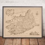 Ancienne carte du Munster par Petty, 1685 : Cork, Limerick, Waterford, Ennis, Tralee, Clonmel 