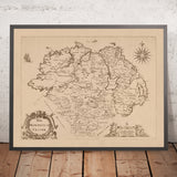 Ancienne carte de l'Ulster par Petty, 1685 : Armagh, Belfast, Londonderry, Donegal, Down, Antrim 