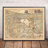 Old Map of Rijnland and Amstelland by Visscher, 1690: Amsterdam, Haarlem, The Hague, Leiden, Gouda
