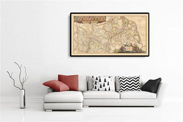 Alte Karte des Rheins von Visscher, 1690: Mündung zur Quelle, Bern, Brüssel, Luxemburg, Frankfurt, Köln 