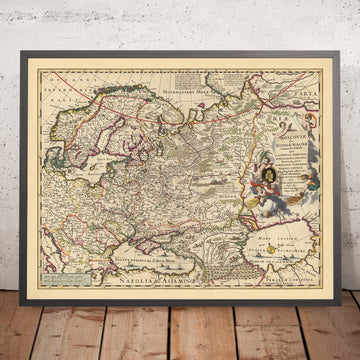 Antiguo mapa de Rusia de Visscher, 1690: Moscú, Varsovia, Budapest, Oslo, Estocolmo