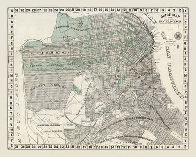 Mapa antiguo de San Francisco, 1895: Puente Golden Gate, Alcatraz, Costa de Berbería, Barrio Chino, Terremoto