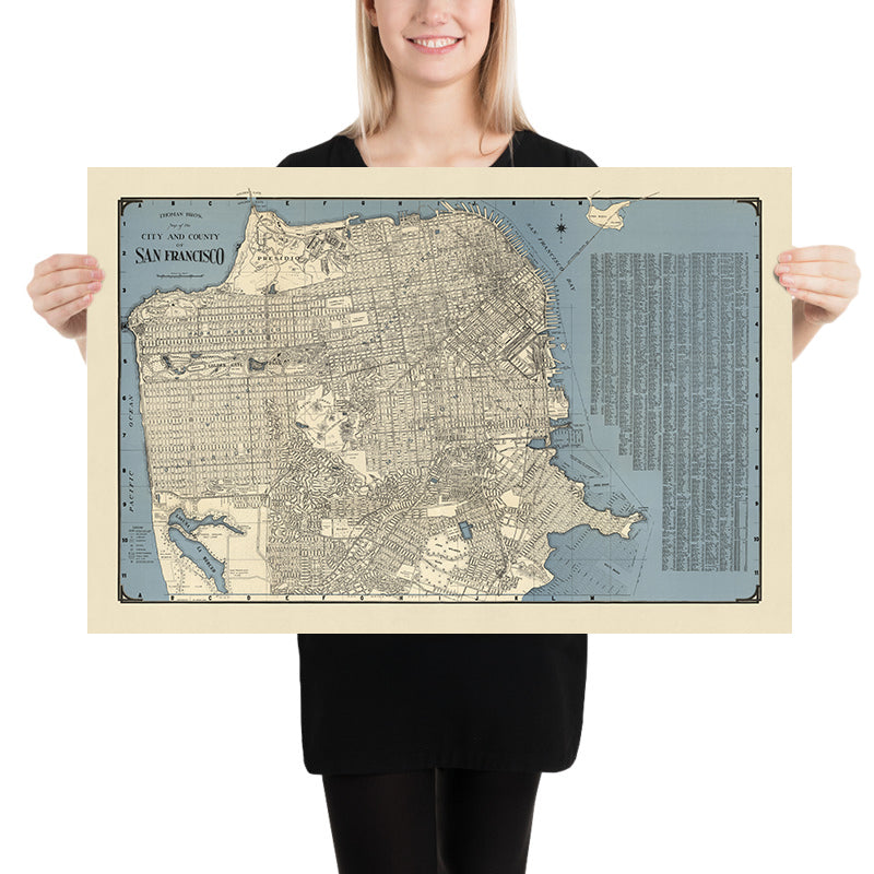 Mappa stradale antica di San Francisco, 1938: Ponte Golden Gate, Chinatown, Presidio, Wharf del pescatore, Fort Mason 