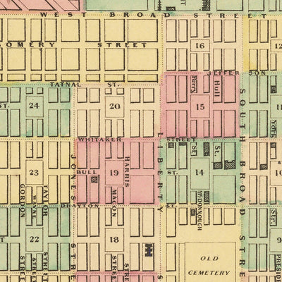 Alte Karte von Savannah von Colton, 1855: Forsyth Place, Eisenbahndepots, Hutchinson's Island, Fishers Reef, Wards