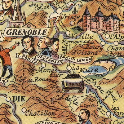 Old Map of Savoie & Dauphine, France by Jacques Liozu, 1951: Alps, Grenoble, Chambéry, Annecy