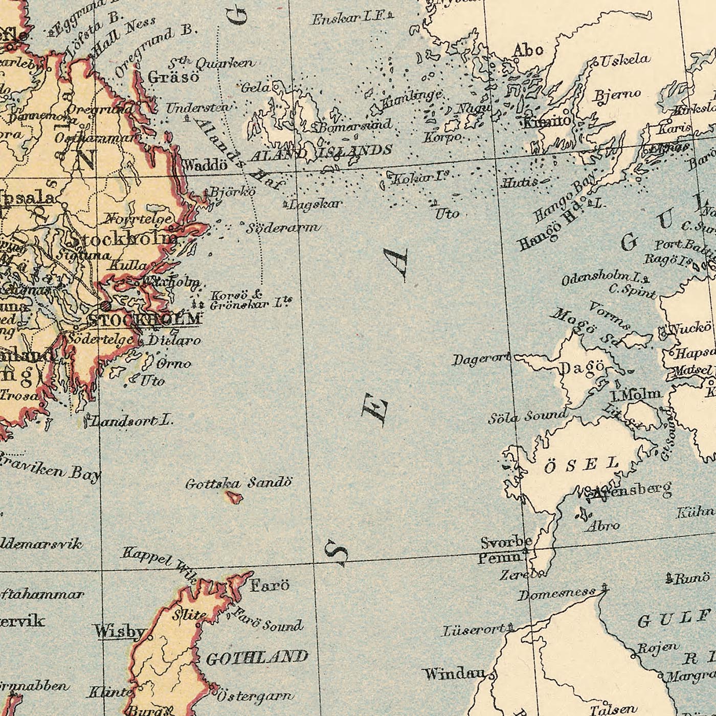 Old Map of Scandinavia by Bartholomew, 1871: Stockholm, Copenhagen, Oslo, Baltic Sea, Scandes
