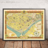 Old Pictorial Map of Seville by Fuentes, 1950: Catedral, Torre del Oro, Triana, Alcázar, Guadalquivir