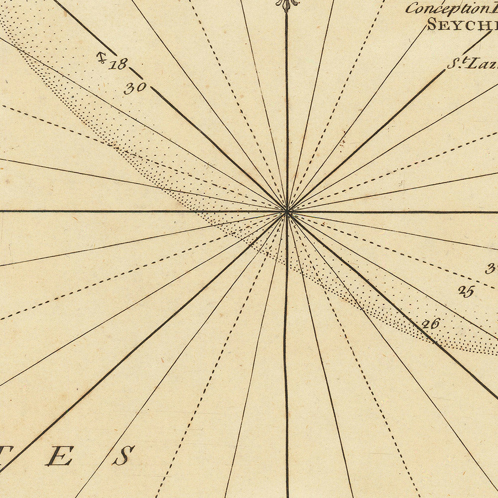 Old Naval Chart of Seychelles by Grenier, 1776: Mahe, Amirantes, Three Brothers, Seven Brothers, Seychelles Bank
