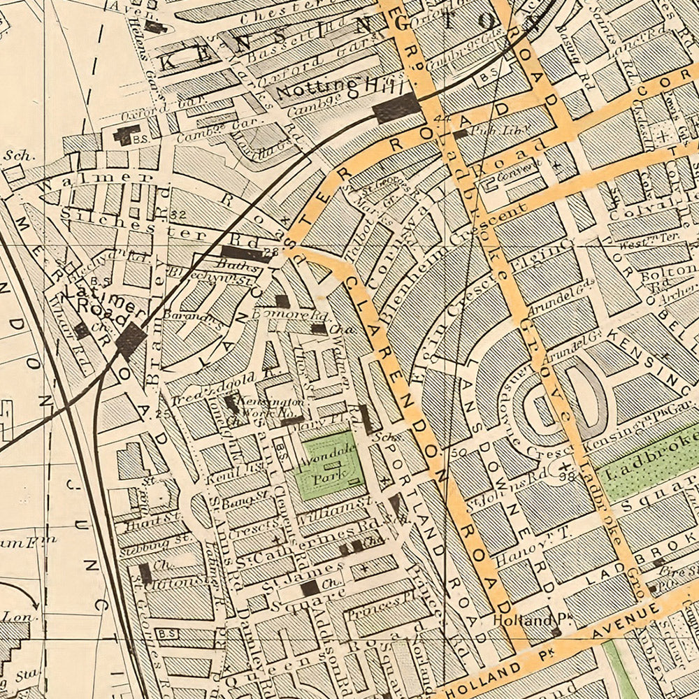 Alte Karte von London, 1900: Hyde Park, Kensington, Hammersmith, Natural History Museum, Wormwood Scrubs