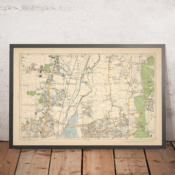 Mappa antica del Nordest di Londra, 1900: Edmonton, Tottenham, Walthamstow, Serbatoi, Woodford Park 