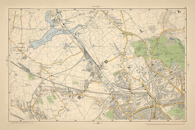 Alte Karte von London, 1900: Kingsbury, Hampstead Heath, Golders Green, Brent Reservoir, Willesden