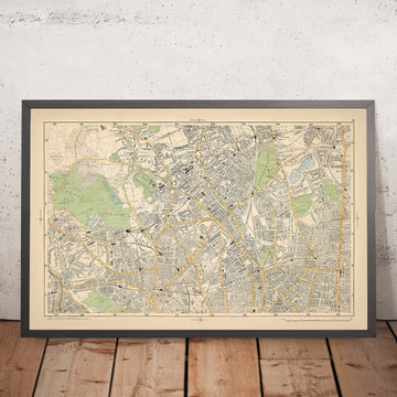 Alte Karte von Nord-Zentral-London, 1900: Hampstead Heath, Camden, Highgate, Finsbury Park, Stoke Newington 
