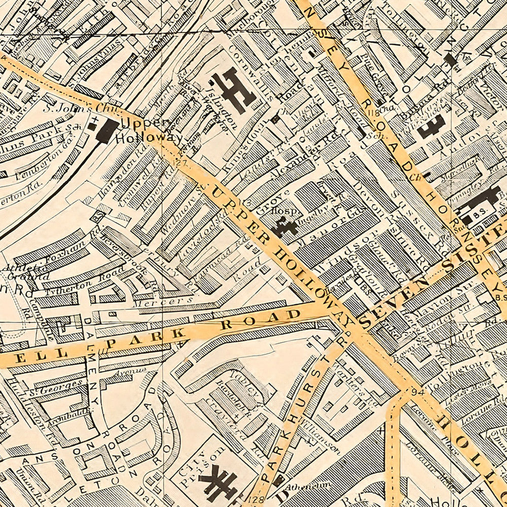 Alte Karte von London, 1900: Hampstead Heath, Camden, Highgate, Finsbury Park, Stoke Newington