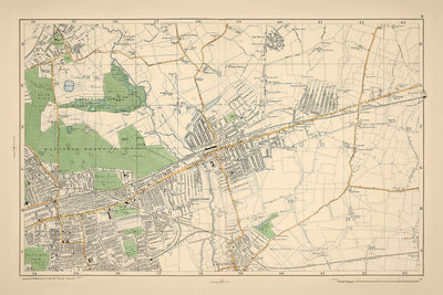 Alte Karte von London, 1900: Wanstead, Ilford, Barking, Wanstead Flats, West Ham Park