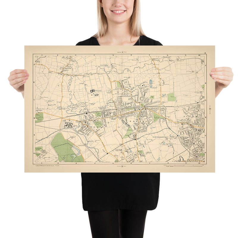 Mappa antica di West London, 1900: Hanwell, Ealing, Acton, Osterley Park, Gunnersbury Park 