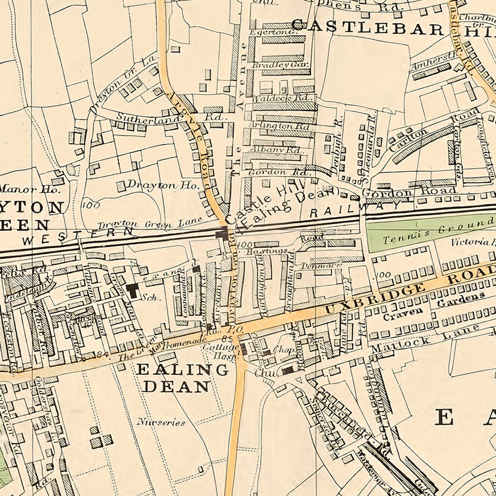 Alte Karte von London, 1900: Hanwell, Ealing, Acton, Osterley Park, Gunnersbury Park