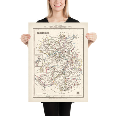 Old Map of Shropshire by Samuel Lewis, 1844: Telford, Shrewsbury, Oswestry, Bridgnorth, and Wellington