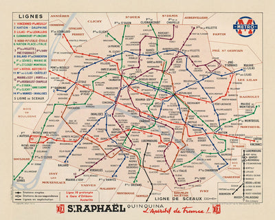 Mapa antiguo de París, 1939: Montmartre, Campos Elíseos, Bois de Boulogne, Montparnasse, Belleville