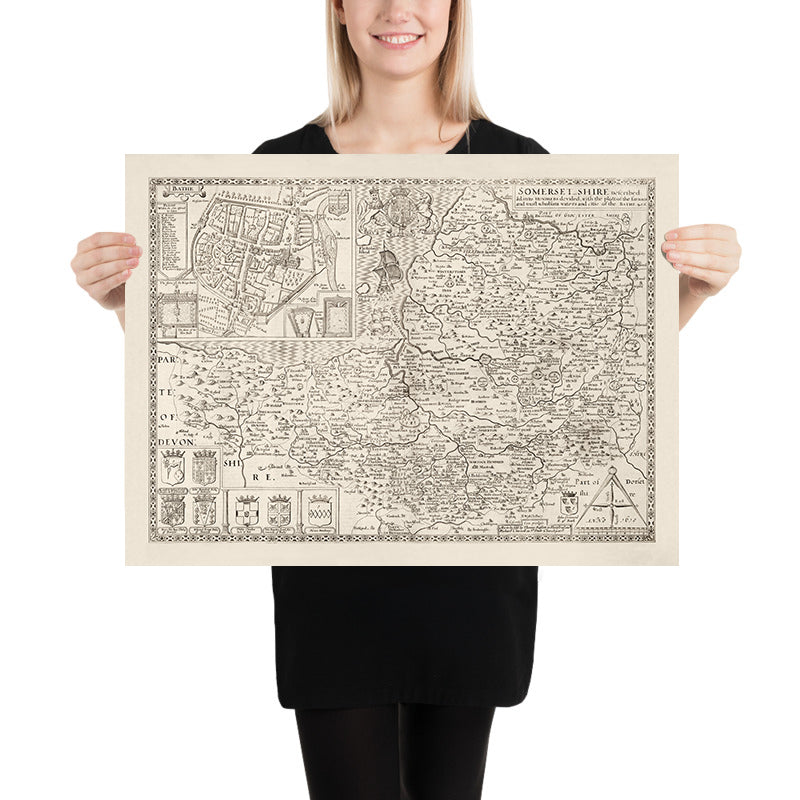 Alte Karte von Somerset im Jahr 1611 von John Speed - Bath, Portishead, Weston-Super-Mare, Taunton, Yeovil 