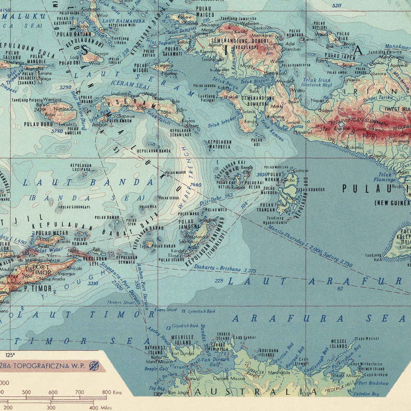 Old Map of Southeast Asia, 1967: Asiatic or Malay Archipelago - Indonesia, Malaysia, Philippines, Brunei