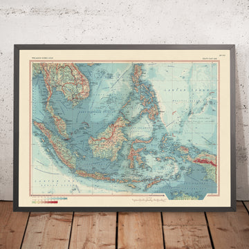 Mappa antica del sud-est asiatico, 1967: Arcipelago asiatico o malese - Indonesia, Malesia, Filippine, Brunei 