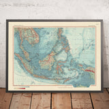 Mapa antiguo del sudeste asiático, 1967: Archipiélago asiático o malayo - Indonesia, Malasia, Filipinas, Brunéi 