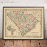 Old Map of South Carolina by Colton, 1859: Charleston, Columbia, Greenville, Spartanburg, Sumter