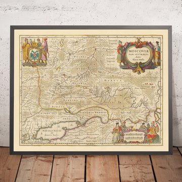 Antiguo mapa del sur de Rusia por Visscher, 1690: Moscú, Yaroslavl, Vologda, Nizhny Novgorod, Rostov del Don