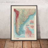Alte Karte von Süd-Südamerika, 1967: Patagonien, Montevideo, Valparaíso, Santiago, Buenos Aires und Brasília 