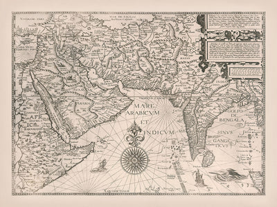 Old Map of Middle East and South Asia by Linschoten, 1595