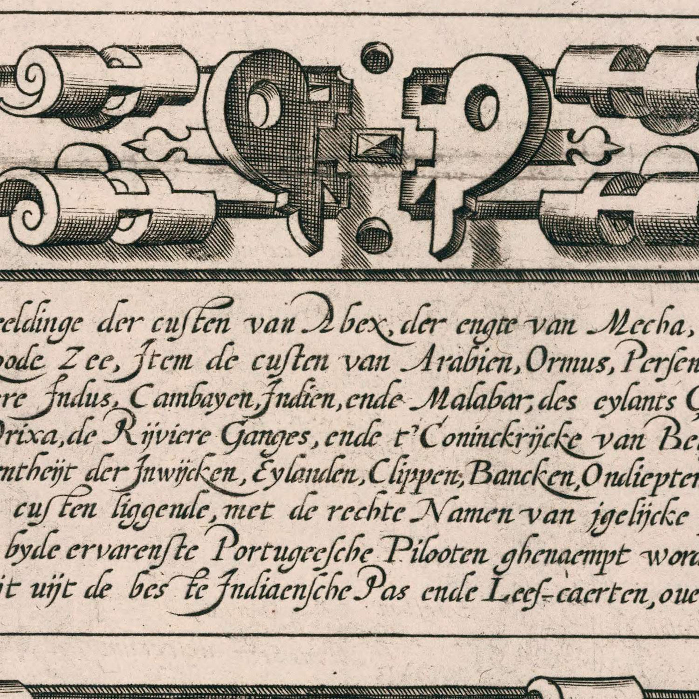 Mapa antiguo de Oriente Medio y el sur de Asia de Linschoten, 1595: detallado, ornamentado y de importancia histórica