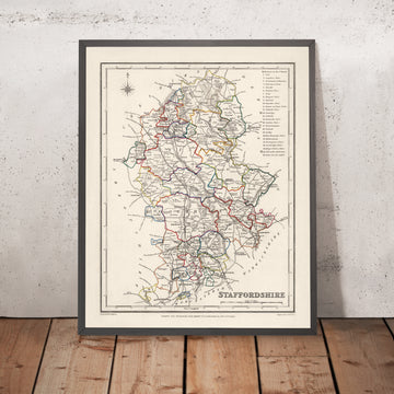 Old Map of Staffordshire by Samuel Lewis, 1844: Wolverhampton, Stoke-on-Trent, Lichfield, Tamworth, Cannock Chase