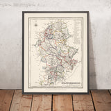 Alte Karte von Staffordshire von Samuel Lewis, 1844: Wolverhampton, Stoke-on-Trent, Lichfield, Tamworth, Cannock Chase 