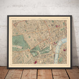 Old Colour Map of Central London, 1891 - Mayfair, Oxford Street, Westminster, Knightsbridge, Waterloo - W1, WC1, WC2, SW1, W2