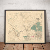 Old Colour Map of North London, 1891 - Hampstead, Cricklewood, Golders Green, Brent - NW2, NW3, NW11, NW4