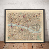 Mappa dei colori antica della città di Londra, 1891 - London Bridge, St Pauls, Liverpool St, Bank, Finsbury, Southwark - EC1 EC2 EC3 EC4 E1 SE1 
