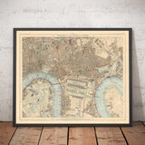 Mappa dei colori antica di East London 1891 - Isle of Dogs, Tower Hamlets, Limehouse, Poplar, Canary Wharf, Surrey Quays - E1 E3 E14 SE16 