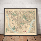 Mappa dei colori antica di Londra Ovest, 1891 - Fulham, Brompton, Battersea, Hammersmith - SW6, SW10, SW15, SW18, SW10, SW11, SW5, W6 W14 