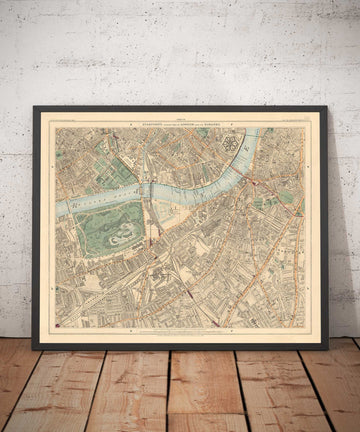 Mappa dei colori antica di South London nel 1891 - Battersea, Chelsea, Oval, Stockwell, Wandsworth - SW3, SW1, SE11, SW8, SW11, SW9, SW4 