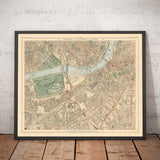 Antiguo mapa en color del sur de Londres en 1891 - Battersea, Chelsea, Oval, Stockwell, Wandsworth - SW3, SW1, SE11, SW8, SW11, SW9, SW4