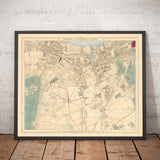 Old Colour Map of South London, 1891 - Wandsworth, Wimbledon, Putney, Earlsfield, River Wandle - SW15, SW18, SW19