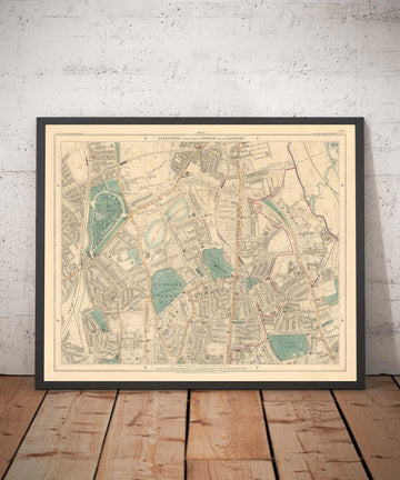 Alte Farbkarten von Nord-London, 1891 - Finsbury Park, Hackney Downs, Stoke Newington, Clapton - N4, N5, N15, N16, E5 