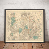 Mappa dei colori antica di North London, 1891 - Finsbury Park, Hackney Downs, Stoke Newington, Clapton - N4, N5, N15, N16, E5 