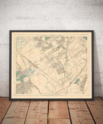 Old Colour Map of North East London, 1891 - Walthamstow, Leyton, Wanstead, Leytonstone, Lea - E5, E10, E11, E17