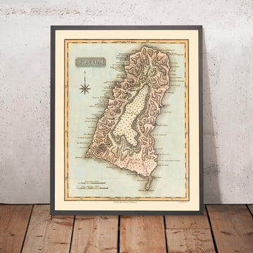 Antica Mappa Rara di Santa Lucia di Lucas, 1823: Castries, Soufriere, Vieux Fort, Pointe de la Caravelle, Anse la Raye 