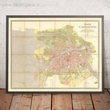 Ancienne carte de Saint-Pétersbourg, Russie par Ilyin, 1887 : l'Amirauté, la cathédrale Saint-Isaac, le Palais d'Hiver, la rivière Neva, le canal Obvodny 