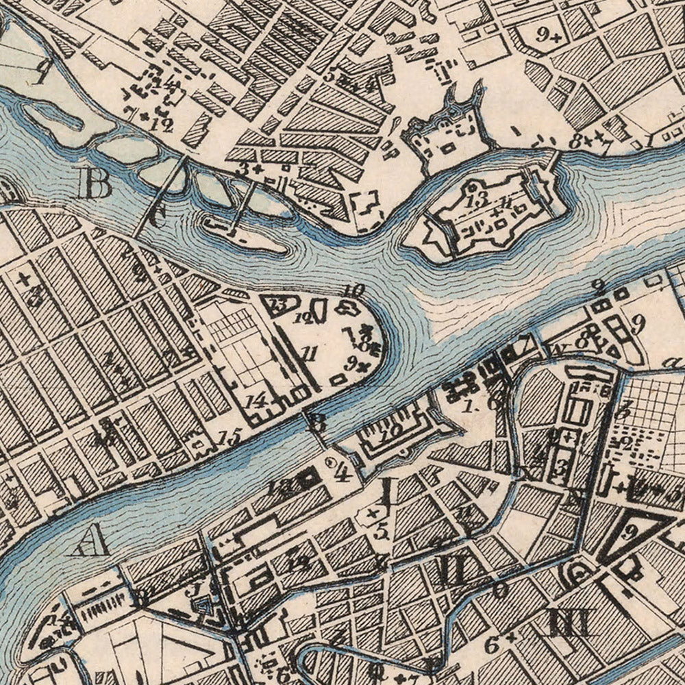 Old Map of Saint Petersburg, Russia by Tsylov, 1799: Districts, Rivers, Parks, Landmarks, Canals