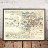 Antica mappa di San Pietroburgo di Wiebeking, 1840: Prospetto Nevsky, Vasilievsky, fiume Fontanka, lungofiume, alluvione del 1824 
