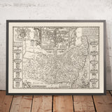 Alte monochrome Karte von Suffolk, 1611 von Speed - Ipswich, Lowestoft, Bury St Edmunds, Haverhill, Felixstowe 