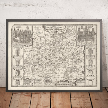 Old Map of Surrey in 1611 by John Speed - Woking, Guildford, Croydon, Richmond, London